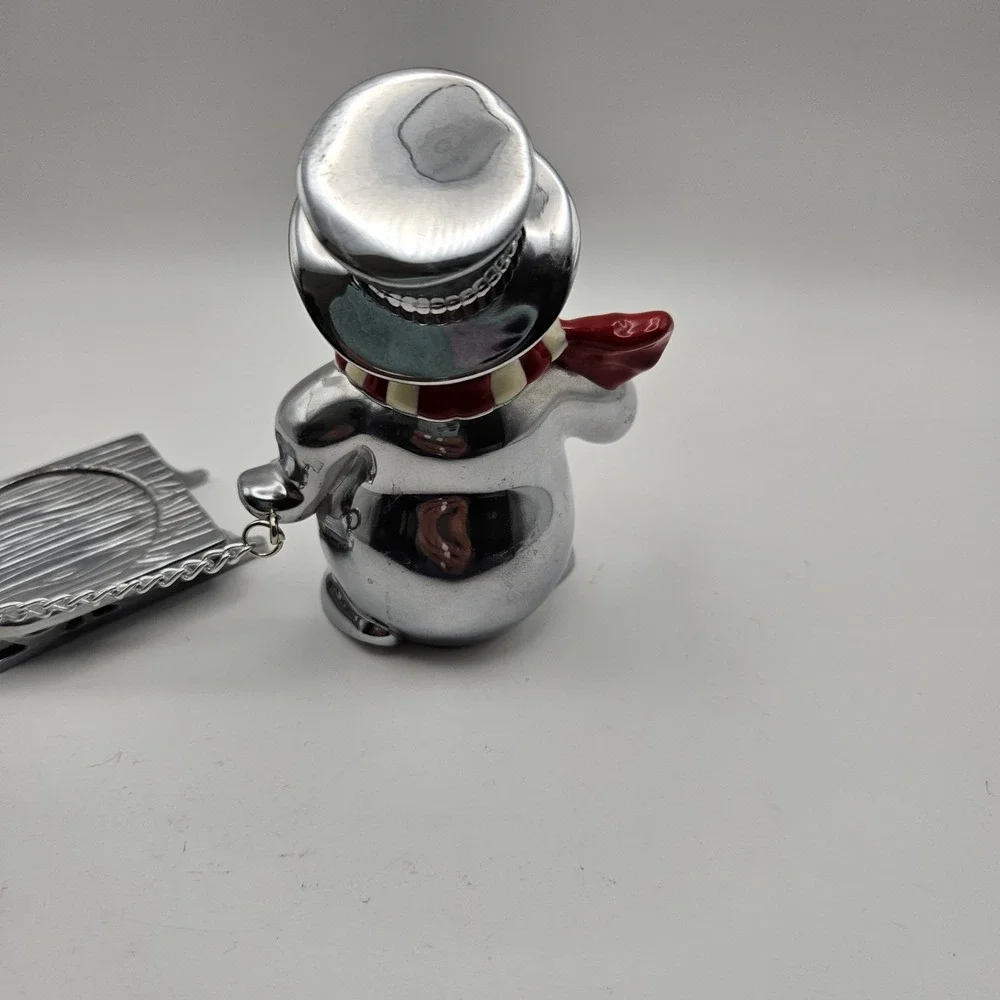 Lenox Yuletide Snowman pulling Sled votive candle holder Metal